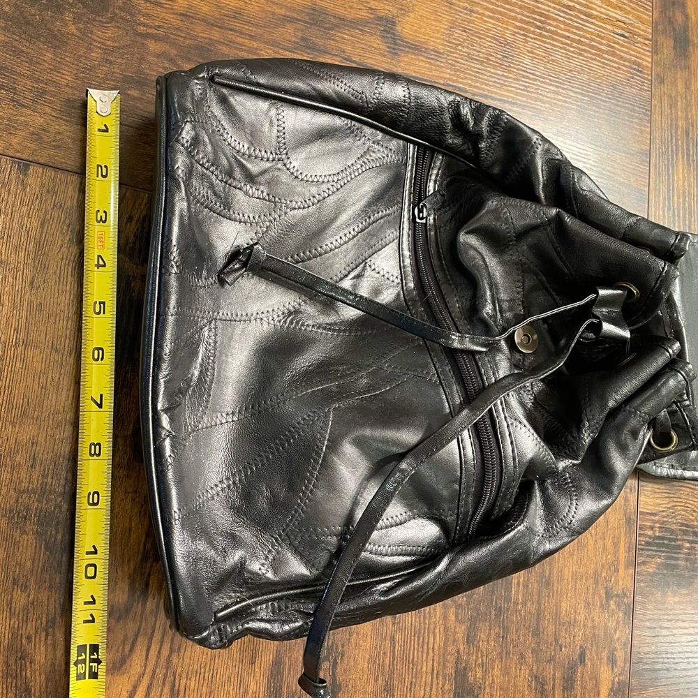 1990s Leather Drawstring Backpack - image 3